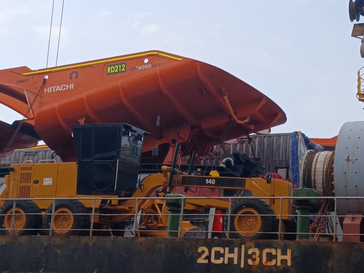Mining Equipment Secured on Cargo Vessel